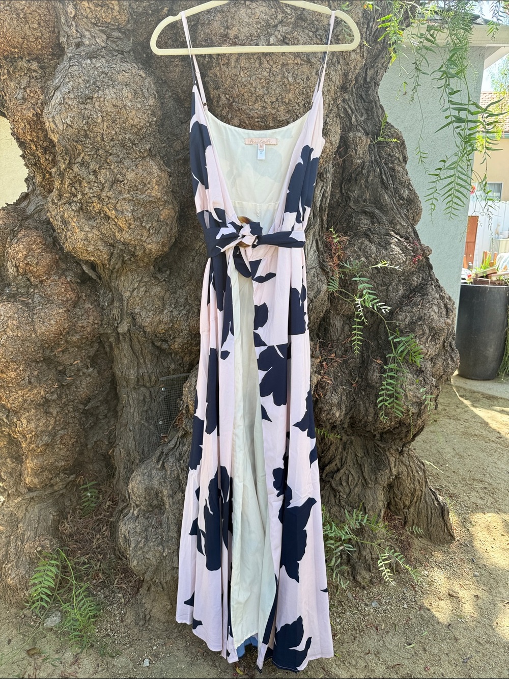 Hutch Pink and Navy Floral Tie-Front Maxi Dress